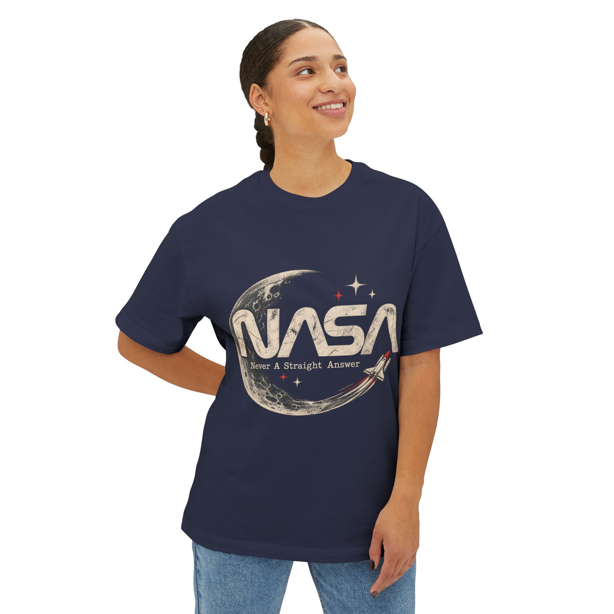 Never A Straight Answer front Unisex Oversized Boxy Tee