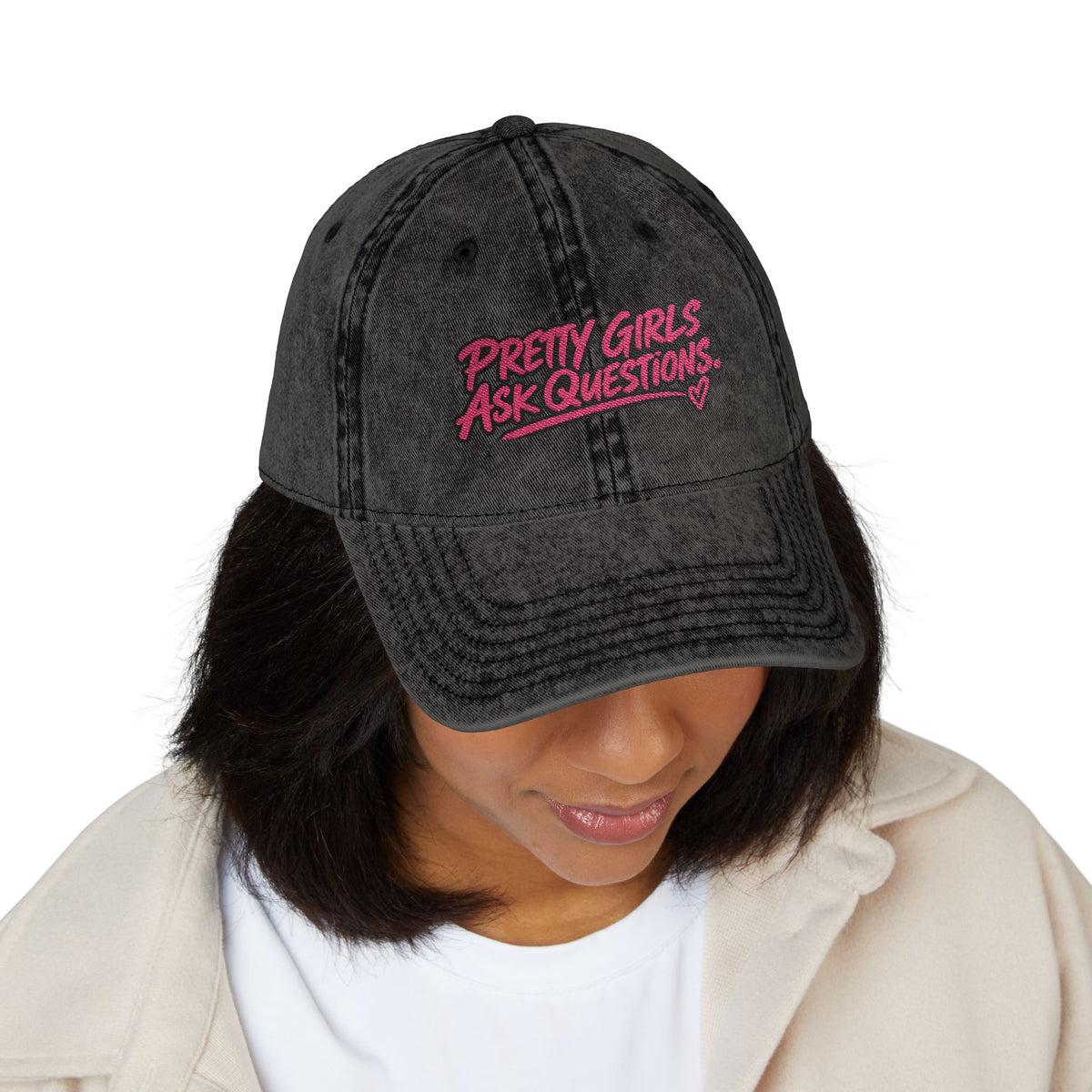 Pretty Girls Ask Questions Vintage Embroidered Cap