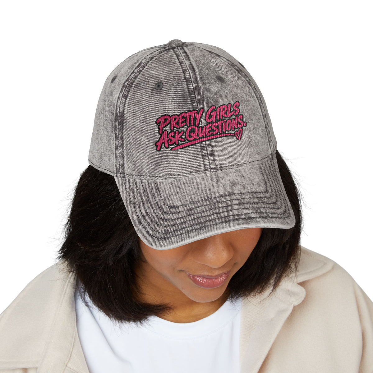 Pretty Girls Ask Questions Vintage Embroidered Cap
