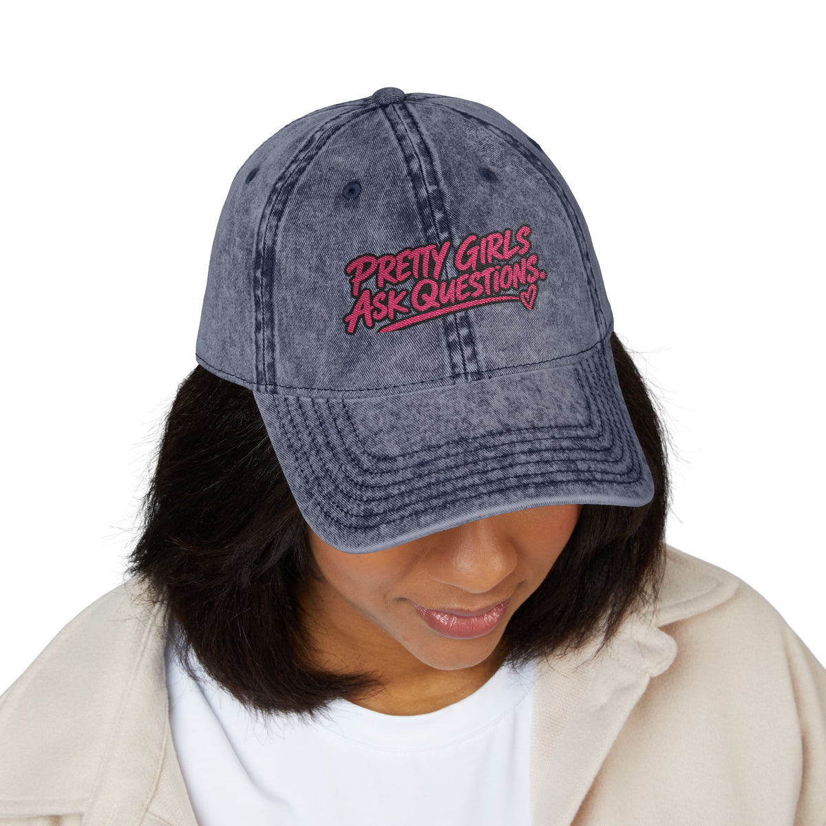 Pretty Girls Ask Questions Vintage Embroidered Cap