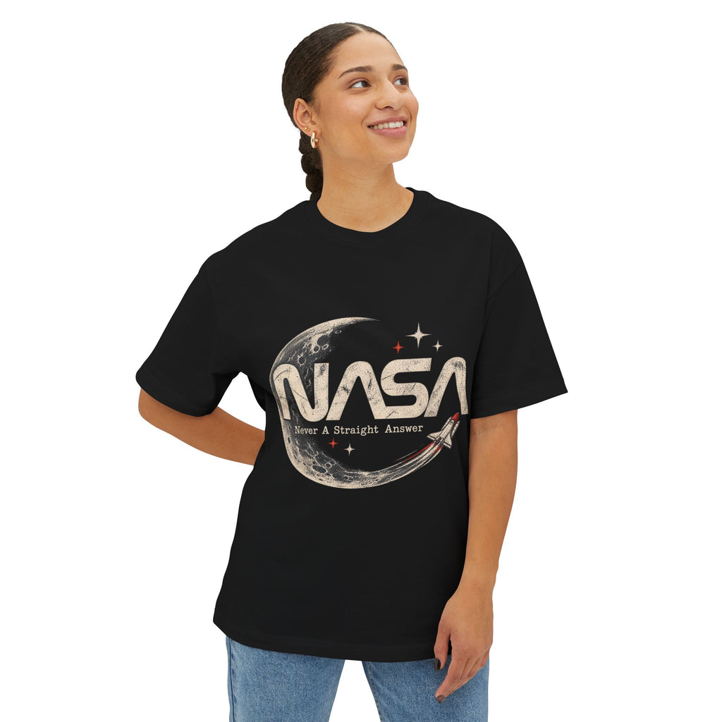 Never A Straight Answer front Unisex Oversized Boxy Tee