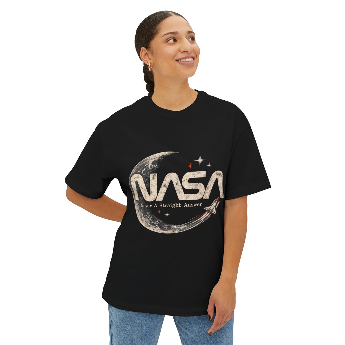 Never A Straight Answer front Unisex Oversized Boxy Tee