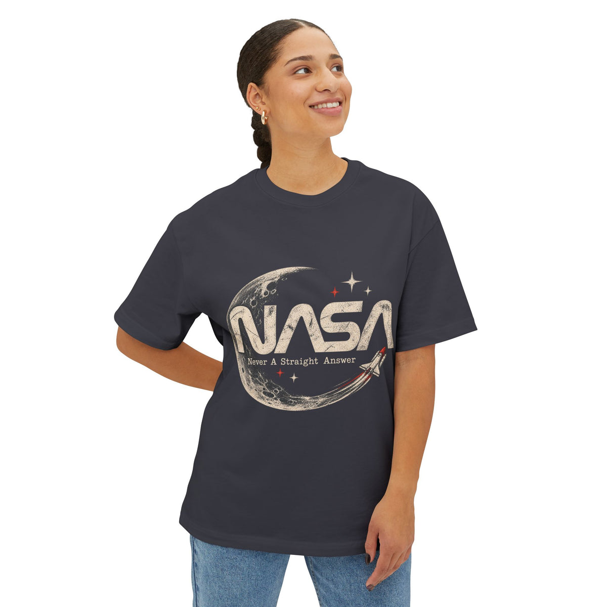 Never A Straight Answer front Unisex Oversized Boxy Tee